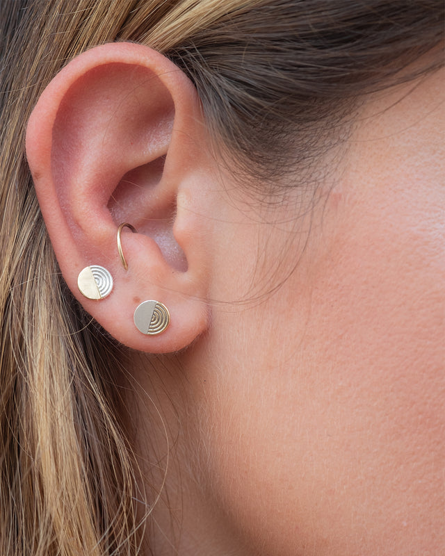 עגיל דואליות כסף וזהב 14k