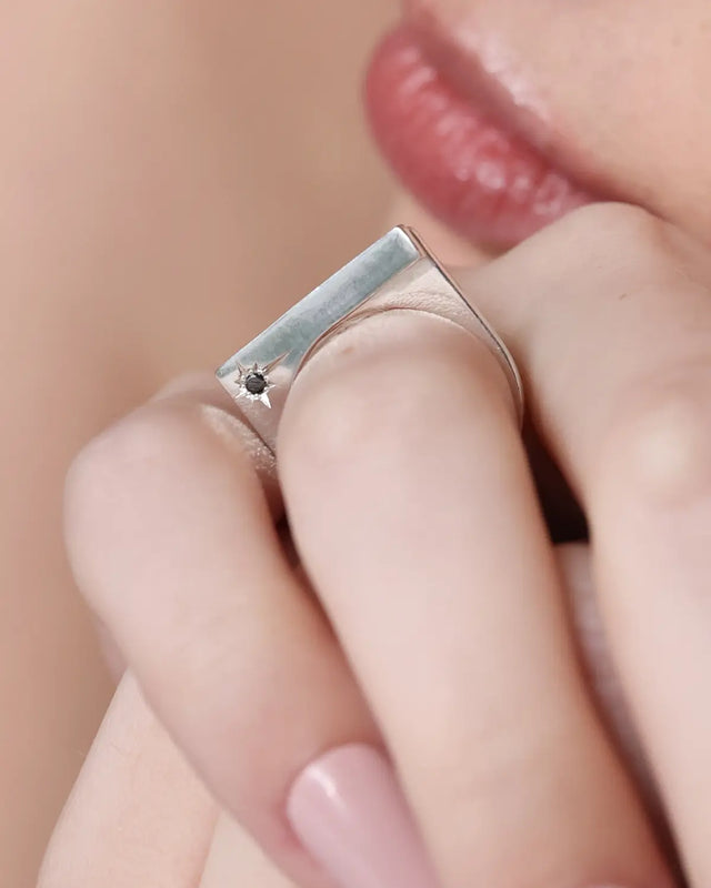 Mini Replica Silver Black Diamond Ring