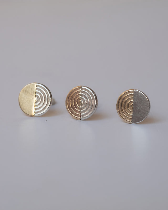 עגיל דואליות כסף וזהב 14k