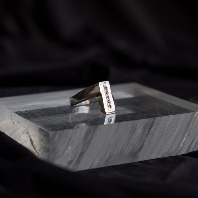 Black Diamonds Bar Silver Ring