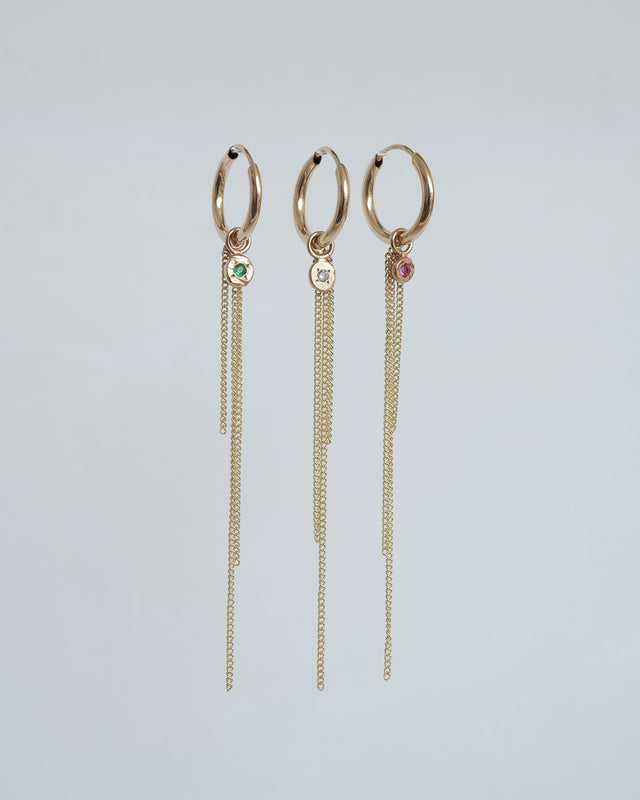 Stone Cascade Hoop 14K Gold Earring