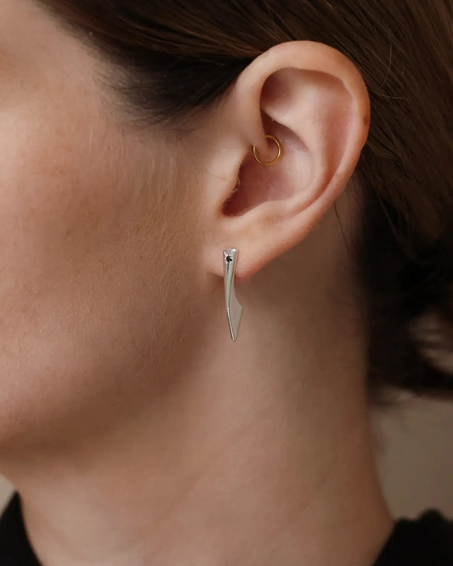 Mini Flipper Silver Black Diamond Earring