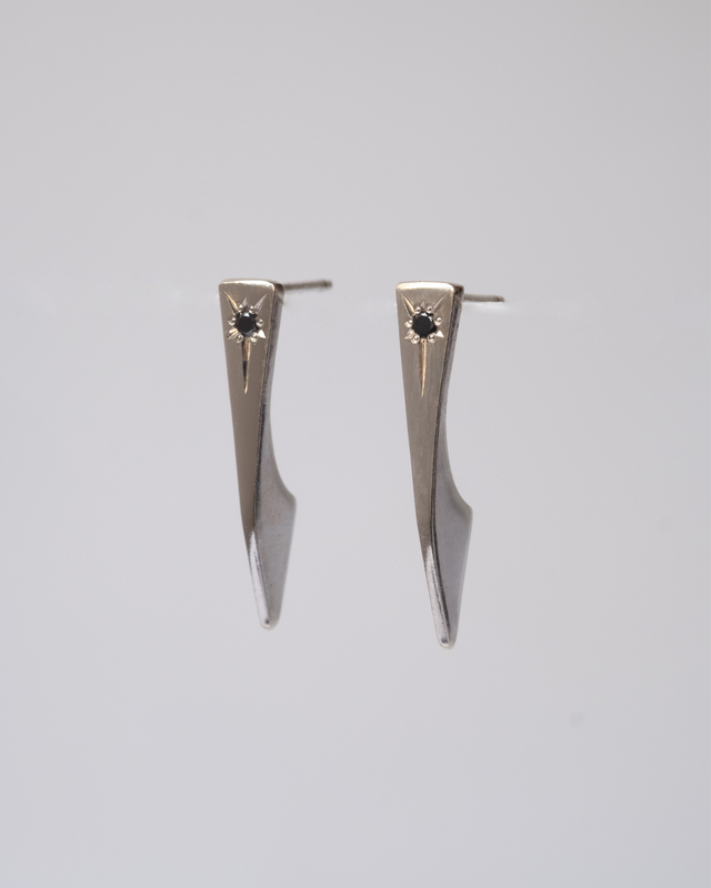 Mini Flipper Silver Black Diamond Earring